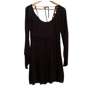 Hollister women’s small black sheer short dress with lace detail. Bell sleeves
